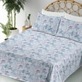 thumbnail image 3 of Ambesonne Nature Fitted & Flat Sheet with Shams 4 Pcs Set, Icy Roses Pattern Stripes, Calking, Pale Sky Blue Lavender, 3 of 5