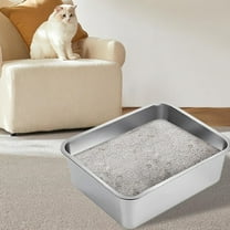 PPgejGEK Stainless Steel Cat Litter Box 40x30cm 16x12 Inches Extra Large Metal Pan for Small Cats Kittens Rabbits Odor Proof Rustproof Non-Stick Surface Easy Clean