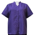 thumbnail image 1 of A Personal Touch Women's Plus Size Short Sleeve Button Up Mandarin Collar Blouse - Purple Floating Leaves - 0X, 1 of 2