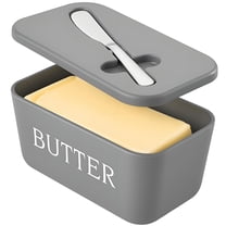 Bxaolu Large Plastic Butter Dish With Lid And Knife, Food Grade, Dishwasher Safe Butter Holder Keeper With Cover For Kitchen Refrigerator Gray Butter Container