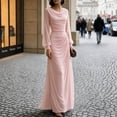 thumbnail image 6 of Shihyeh Women's Elegant Pleated Long Sleeve Flowy Evening Dress, Solid Color Chic Gown, Soft Stretchy Party Dress, 6 of 7
