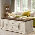 thumbnail image 3 of DWVO Farmhouse Large Coffee Table with Storage, Rustic Cocktail Center Table for Living Room, Antique Cream & Brown, 3 of 9