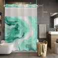 thumbnail image 5 of No Hook Green Marble Shower Curtain with Snap in Liner Set, Summer Ocean Wave Green Ombre Waterproof Fabric Bathroom Curtains with See Through Top Window, Hotel Style Stall 48 x 72 Inch, 5 of 9