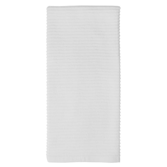 MUkitchen Ridged Texture 100% Cotton Dishtowel, 18 by 28-Inches, White