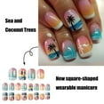 thumbnail image 6 of 24 Pcs Sea and Coconut Tree False Nail Summer Artificial Nail Glossy Full Cover Stick on Nail Short Square Press On Nail, 6 of 8