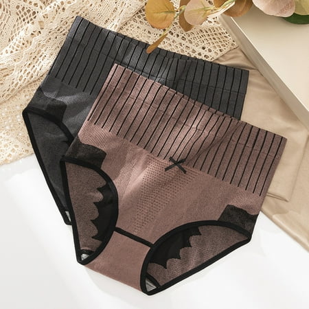 

rygai Lady Panties Contrast Color Little Bow High Waist Tight Waist Women Underpants for Daily Wear Gray