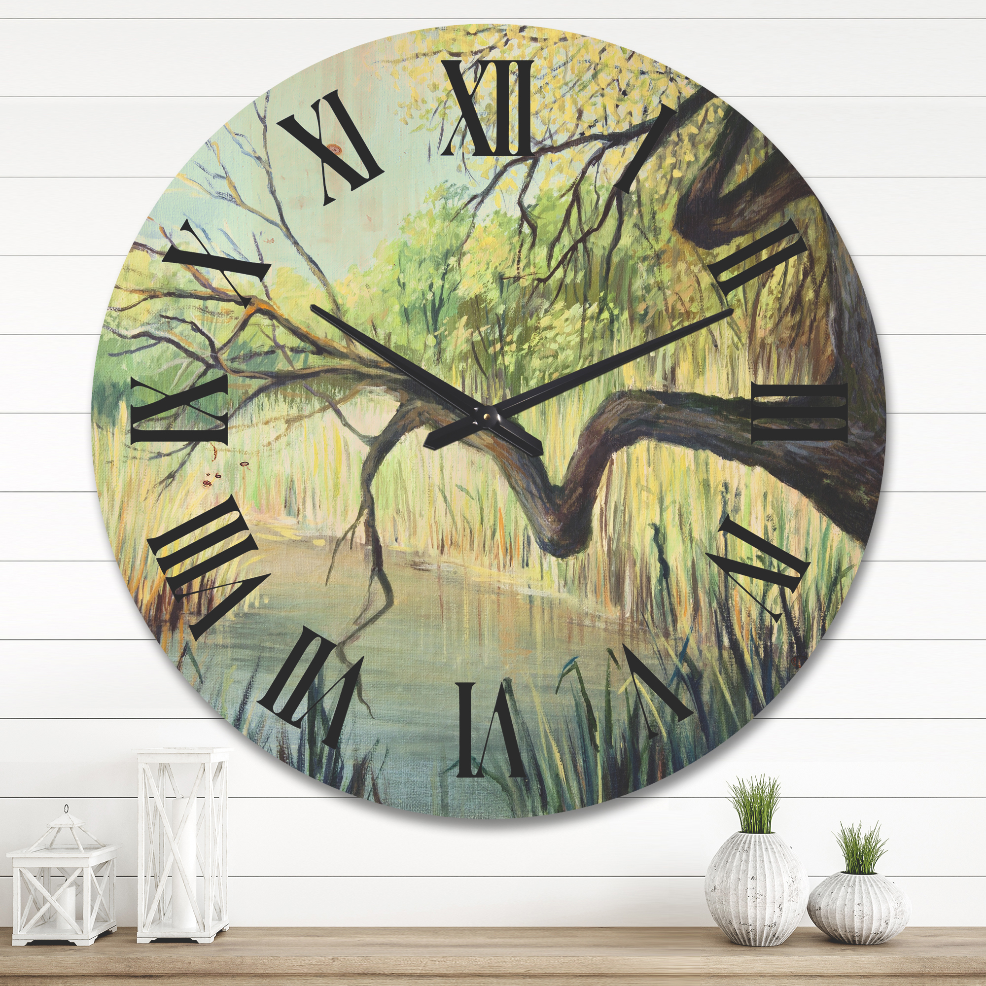 Designart 'The Lake of Silence From The Tree' Lake House Wood Wall Clock