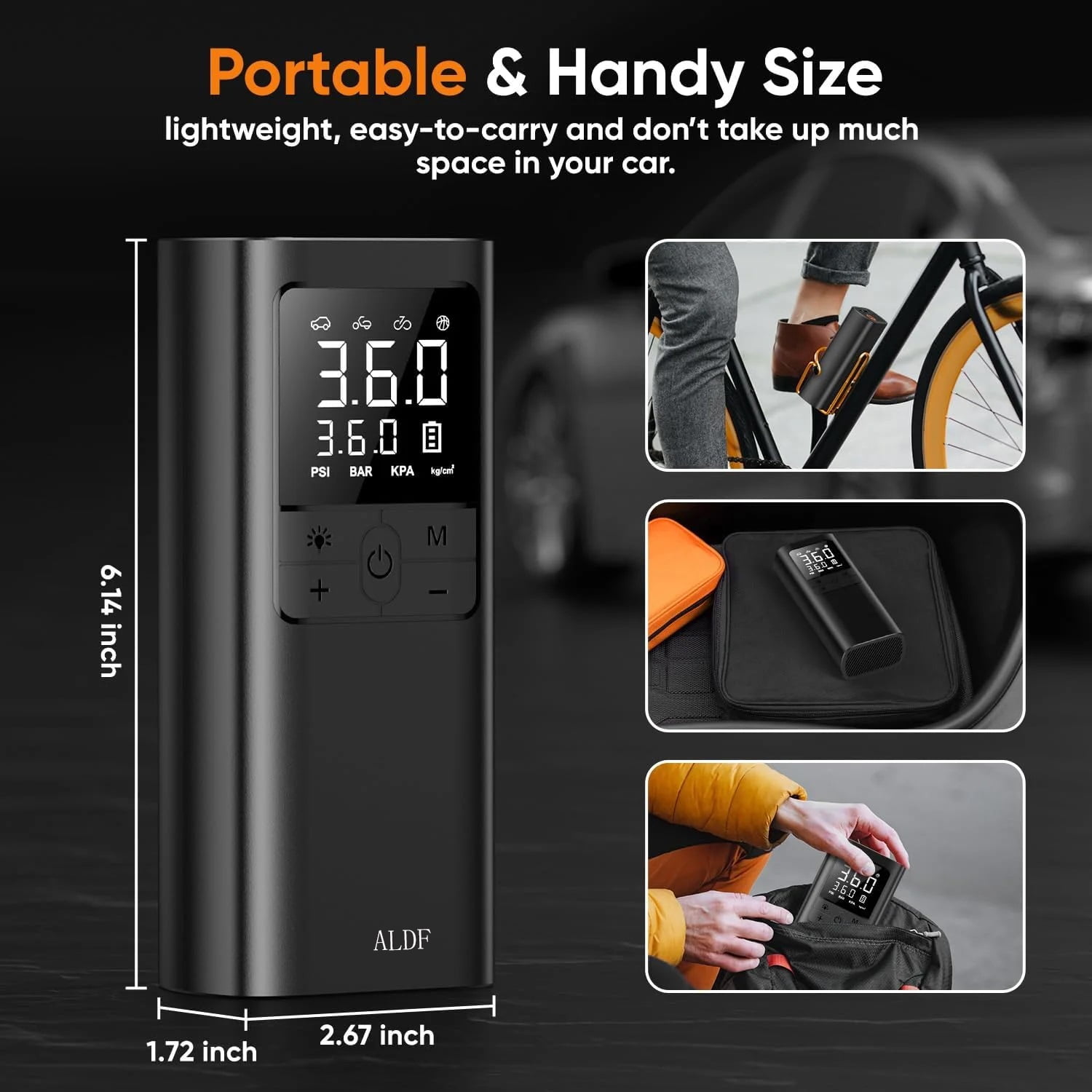 Tire Inflator Portable Air Compressor - 150PSI & 10000mAh Cordless Air Pump with Digital Tire Pressure Gauge, Accurate Dual LCD Display & LED Light, Portable Air Pump for Car/Motorcycle/E-Bike