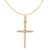 Carat In Karats 14K Rose Gold Diamond Cross Pendant (25mm X 15mm) on a 20 Inch 14K Gold Rope Chain Necklace