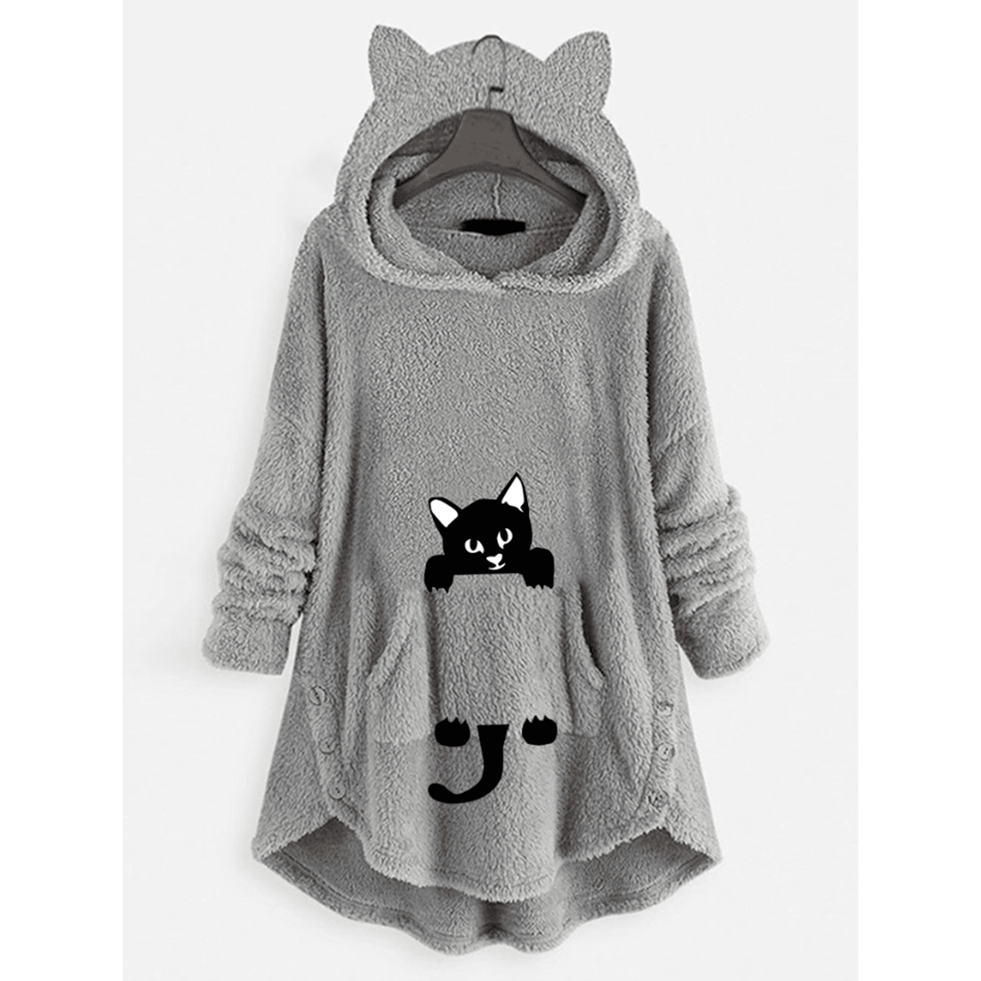 Fuzzy Cat Ear Hoodie Loose Oversized Front Pocket Hooded Sweater Loungewear Casual Tops For Winter Women s Clothing Walmart