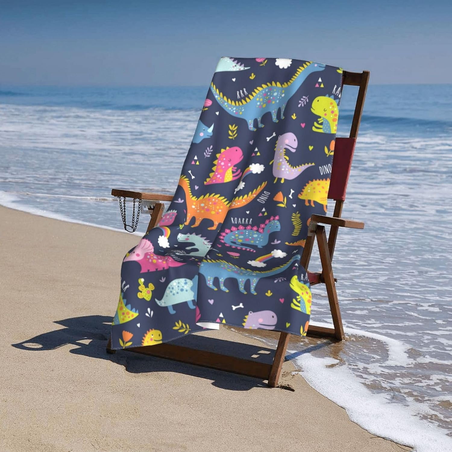 cromcu Dinosaur Beach Towel Cartoon Dinosaur for Girls Boys Adults 32 x 52 Inches Microfiber Bath Towels Quick Dry Beach Sand Proof Towels for Travel Sports Swim
