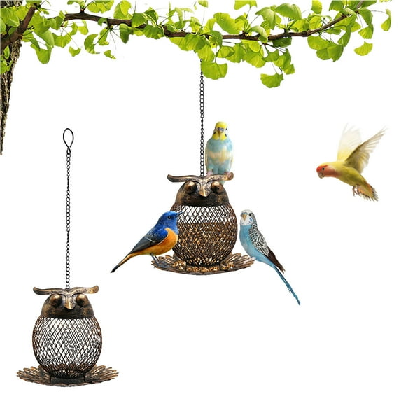 EARKITY Squirrel Proof Owl-Shaped Hanging Wild Bird Feeder with Metal Frame, 2 lb Capacity