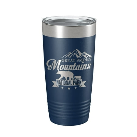 

Great Smoky Mountains National Park Bear Tumbler GSMNP Travel Mug Gift Insulated Laser Engraved Coffee Cup 20 oz Navy Blue