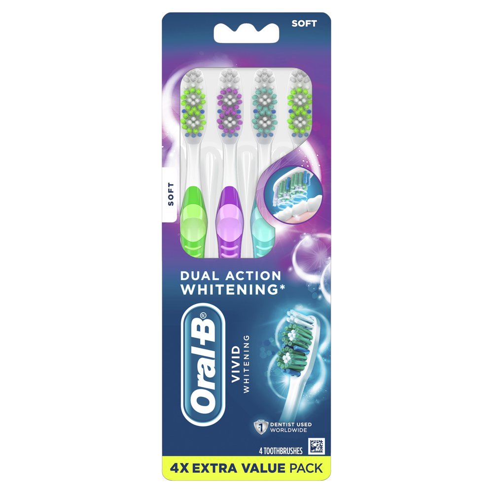OralB Vivid Luminous Manual Toothbrushes, Soft, 4 Ct