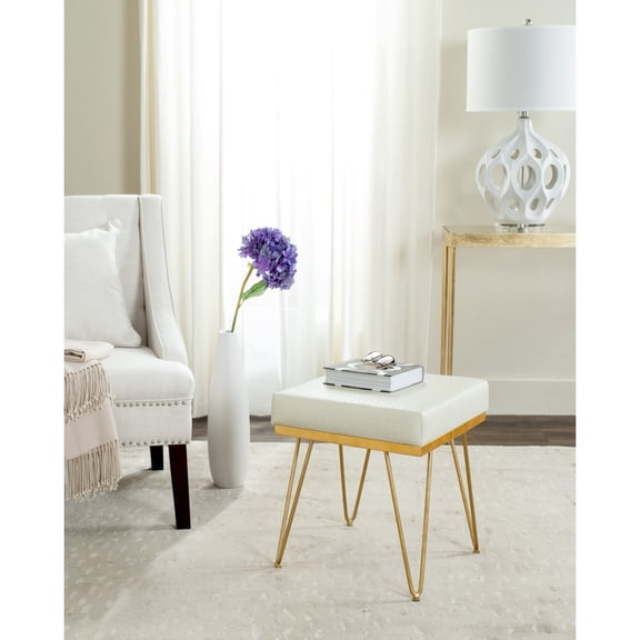 SAFAVIEH Jenine Faux Ostrich Square Bench, Cream Leather/Gold