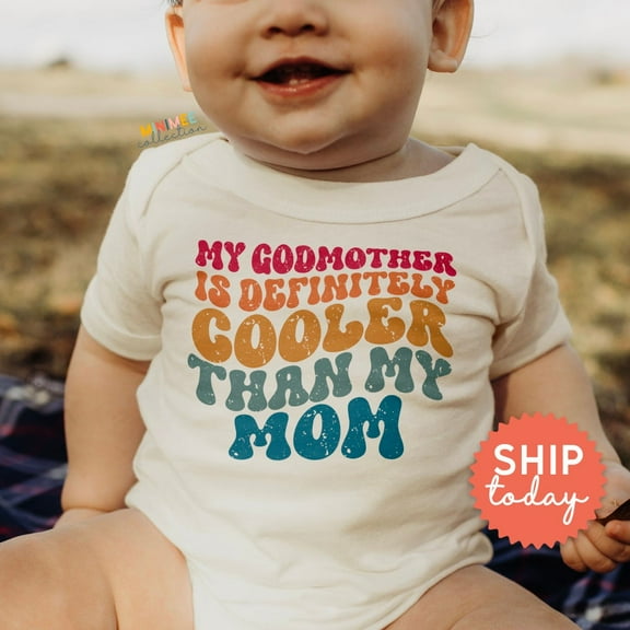 My Godmother Is Definitely Cooler Than My Mom Onesies, Godmother Baby Bodysuit, Funny Baby Shower Gift, Gag Gift For Mom, Cute Baby Onesie, BABY BODYSUIT LAT 4424
