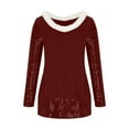 thumbnail image 4 of RYRJJ Sequin Tops for Women Furry Faux Fur V Neck Blouse Sparkly Glitter Holiday Party Night Club Shirts Long Sleeve Irregular Hem Tunic Tops(Red,XL), 4 of 5
