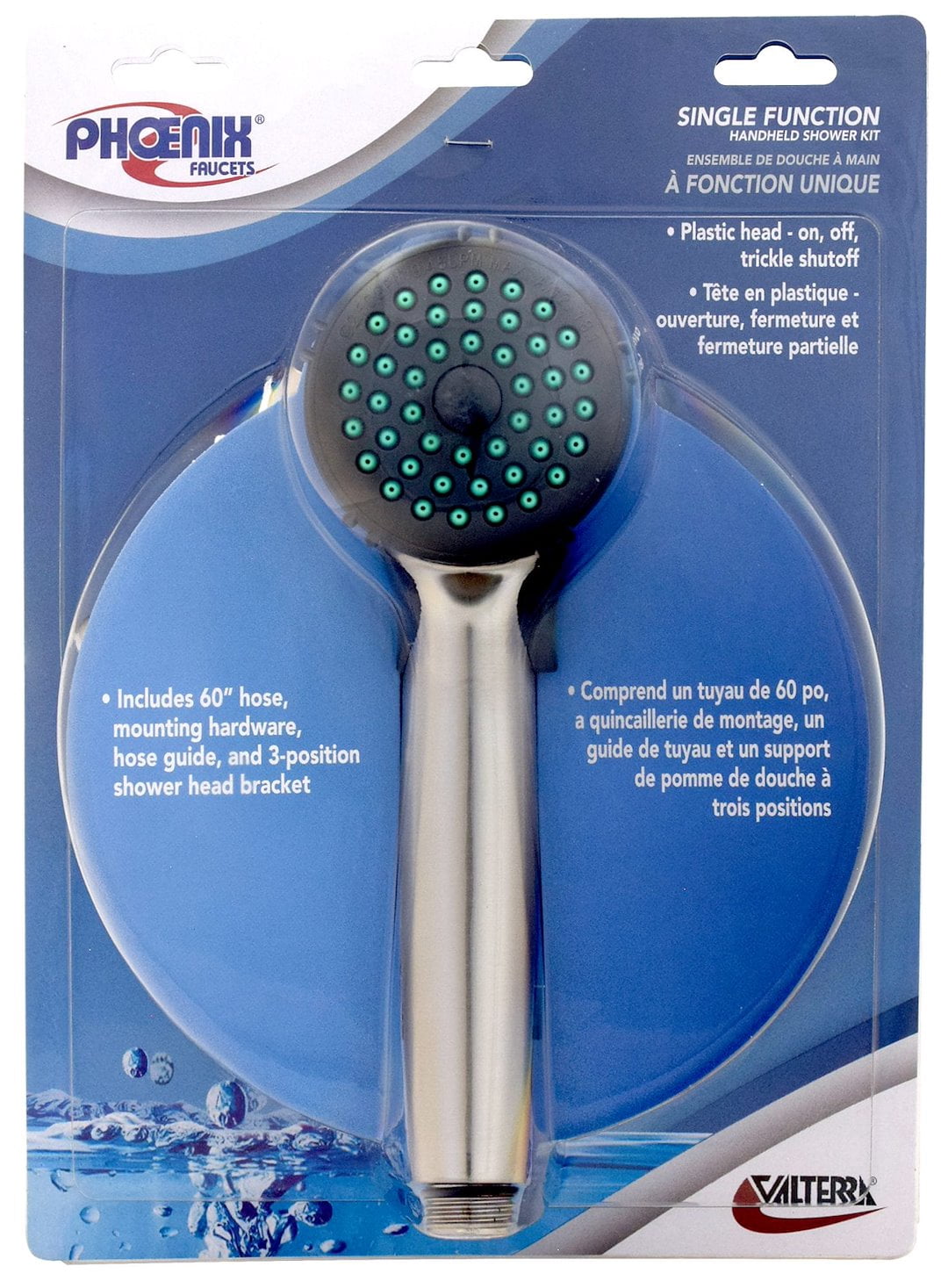 Valterra PF276044 Single-Function Handheld Shower Kit with 60" Vinyl Hose and Trickle Shut-Off - Brushed Nickel