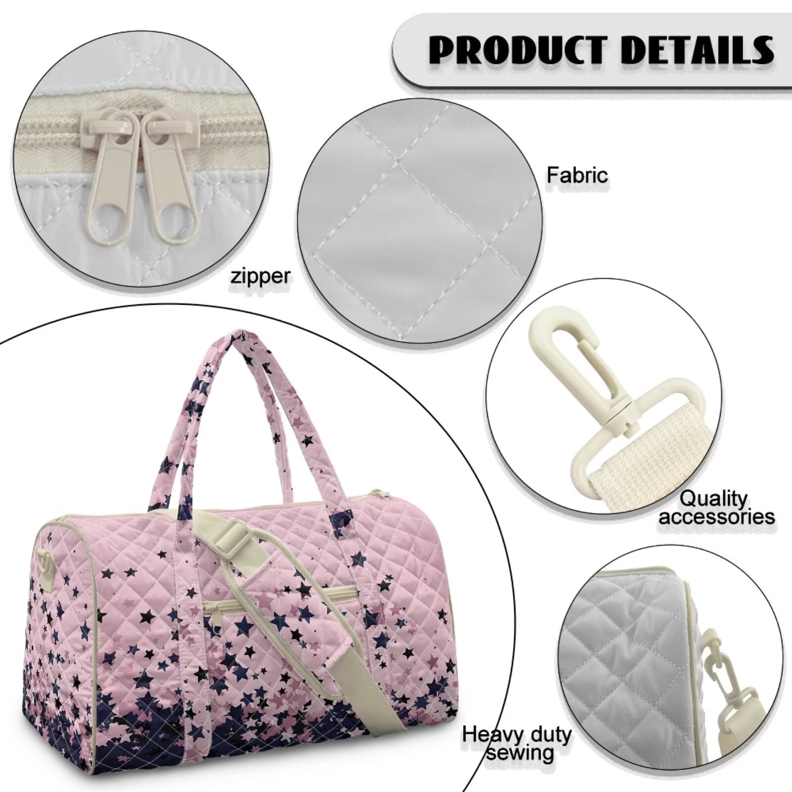 Chririnla Black Star on Pink Print Large Luggage Bag for Airplanes with Large Capacity & Separate Compartment, Travel Duffel Bags