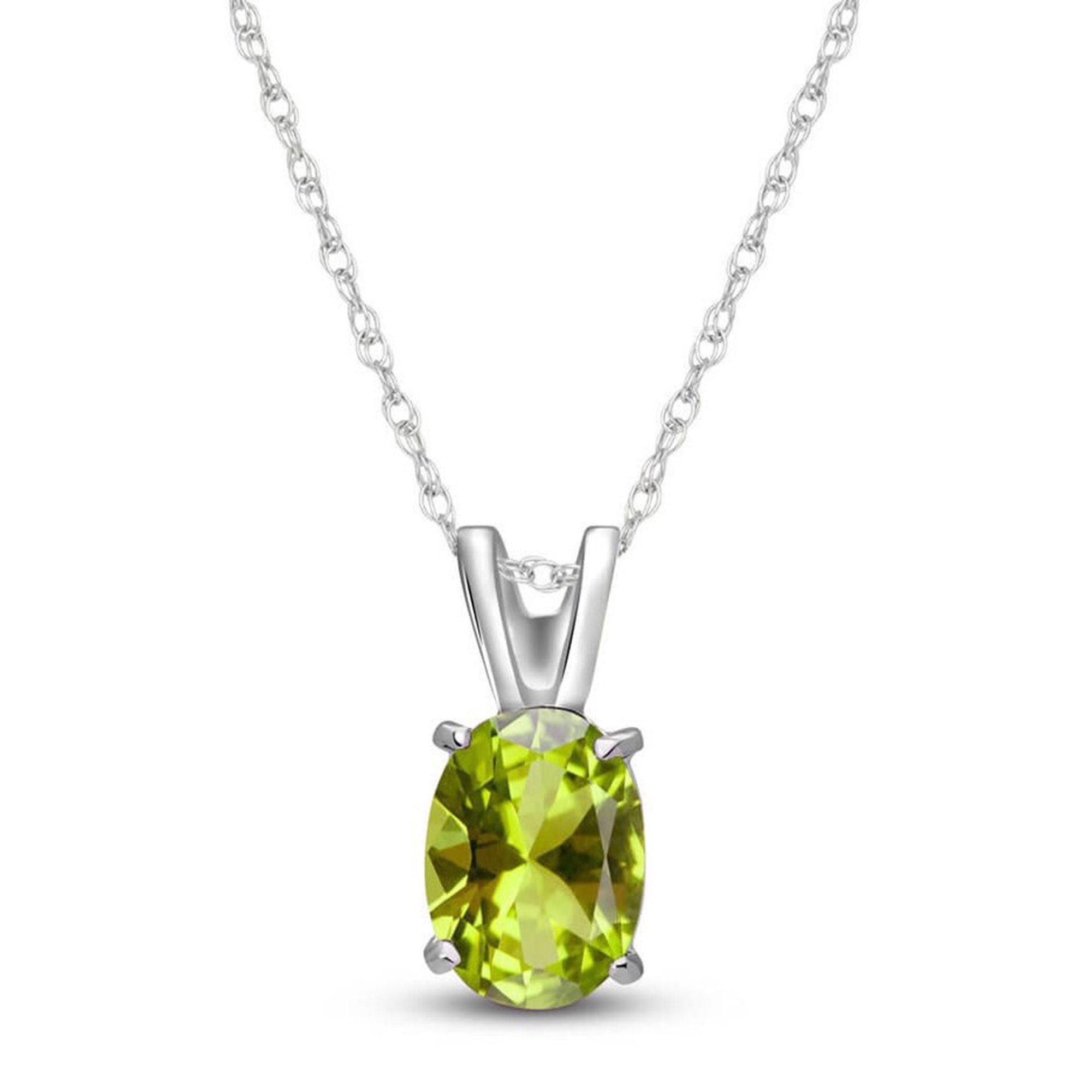 Galaxy Gold 14K Solid Gold Natural Peridot Oval Cut Necklace for Women - White Gold Fine Jewelry