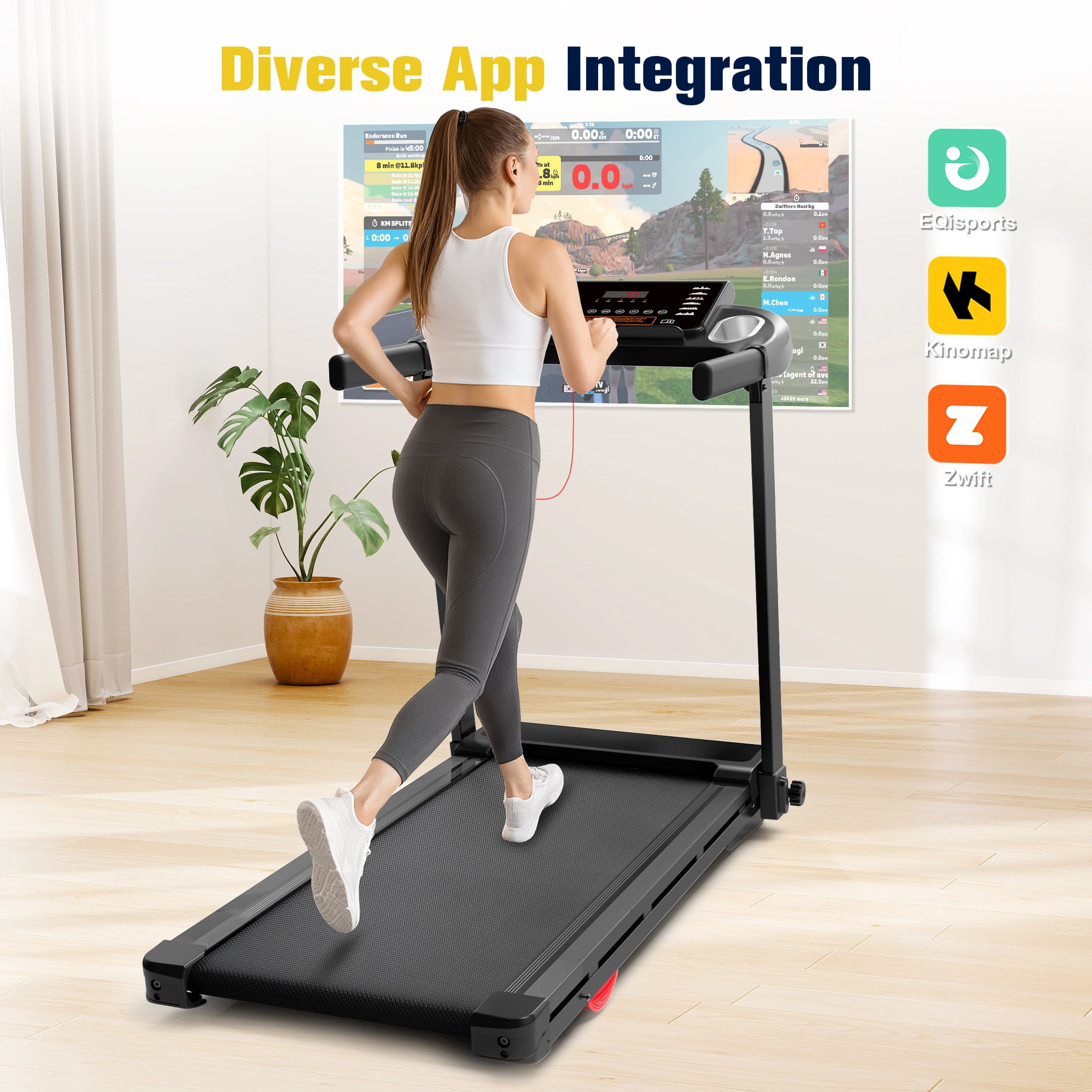 Hapycity Foldable Treadmill with 15% Auto Incline - 300 lb Capacity 2.5HP 0.6-7.6MPH with Remote & APP for Home Office