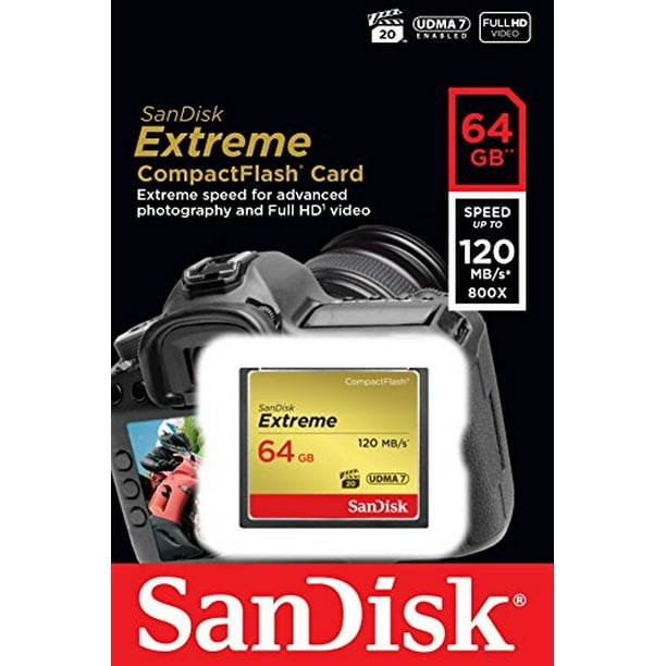 Tarjeta de memoria SanDisk 64GB Extreme CompactFlash UDMA 7 Velocidad hasta 120MB/s