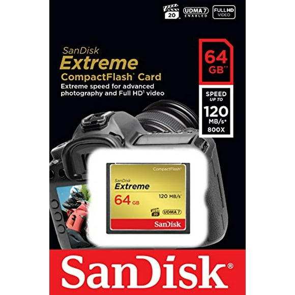 Tarjeta de memoria SanDisk 64GB Extreme CompactFlash UDMA 7 Velocidad hasta 120MB/s