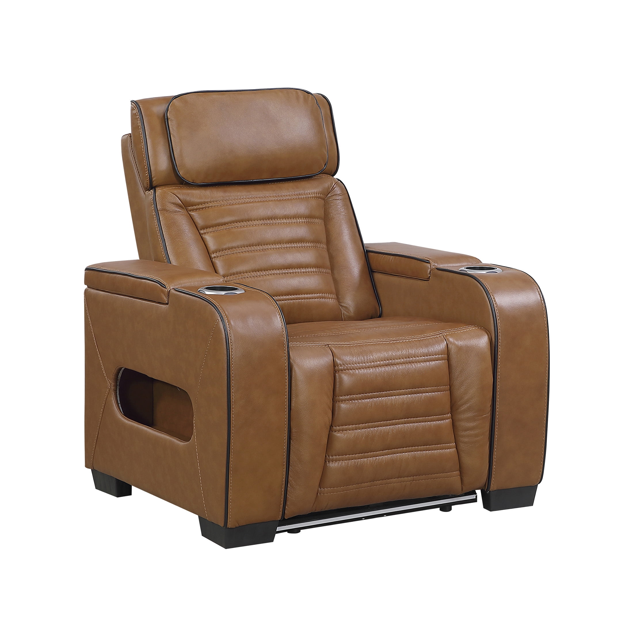 OakvillePark Elantra Leather Match Power Reclining Chair with Power Headrest/Cup holder/Storage Arms/Air Massage/Heat/LED Lighting and Charging Port, Brown