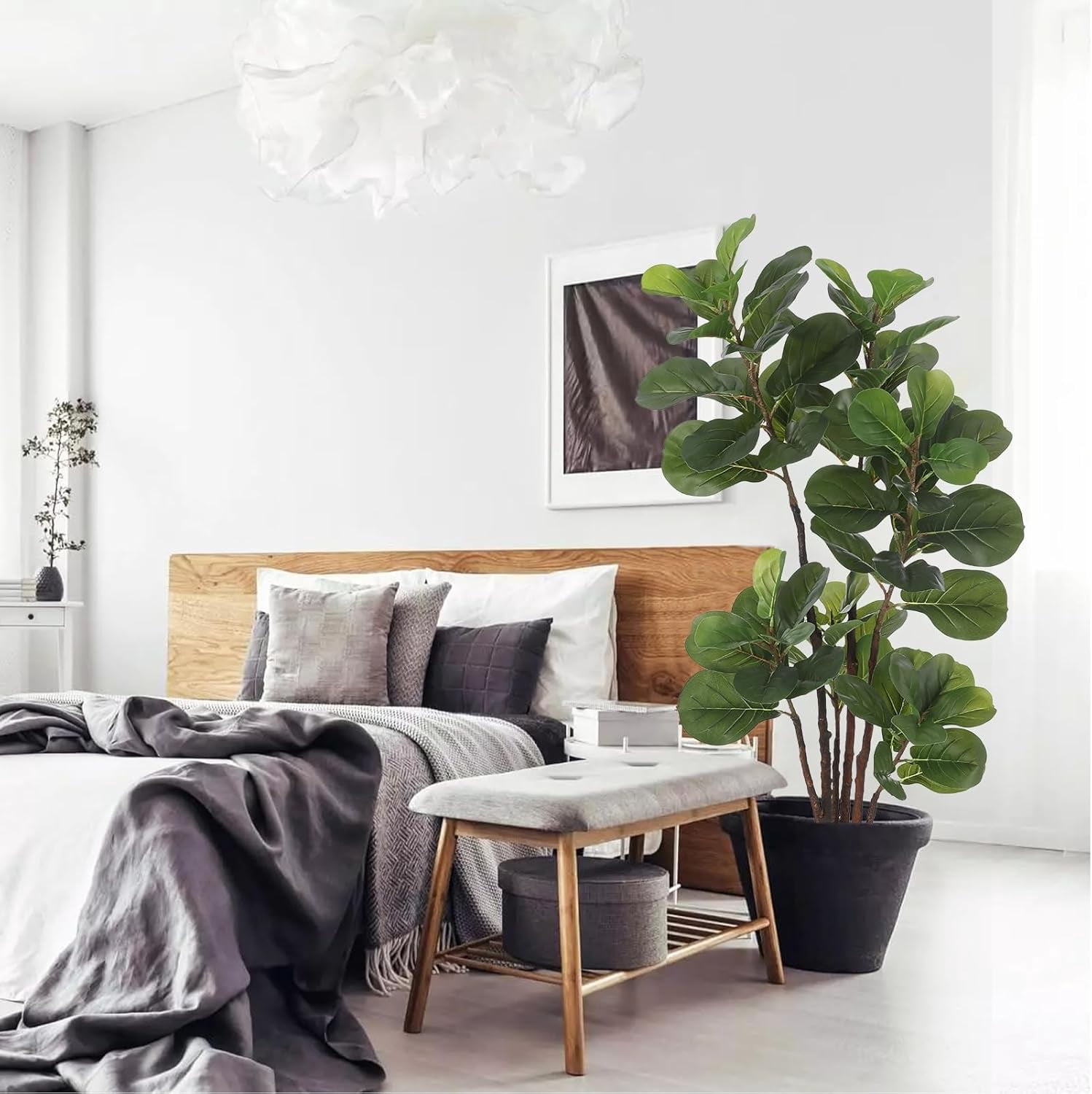 Faux Fiddle Leaf Fig Tree,4 Ft Artificial Ficus Lyrata Plant with 72 Fiddle Leaves, Fake Floor Plant in Pot for Indoor Outdoor Living Room House Office Bedroom Decor