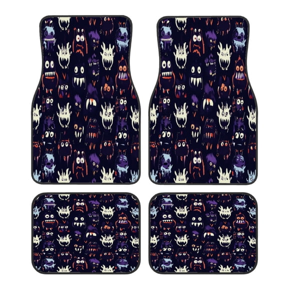 4-Piece Car Floor Mats Set, Dark Monster Pattern Crystal Velvet Automotive Front & Rear Floor Liners, Universal Fit for Car, Truck, SUV