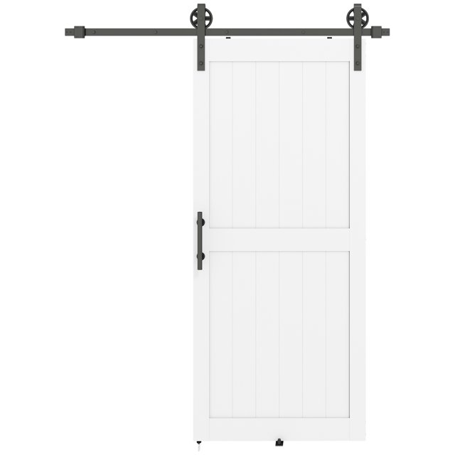 HOMCOM 36"x84" White Barn Door with 6FT Sliding Hardware Kit: Waterproof MDF, Scratch-Resistant PVC, Industrial Handle & Rollers for Kitchen, Bedroom, Laundry Room, Space-Saving Design