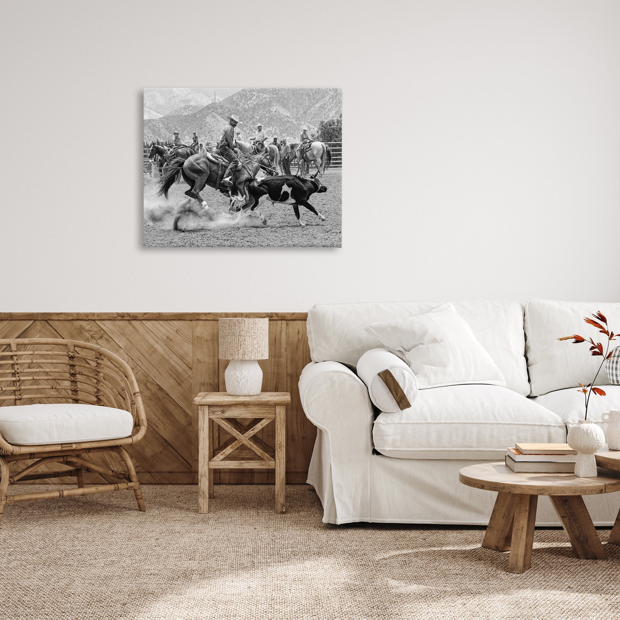 Stupell Industries Rodeo Cowboys with Cattle Animals & Insects Painting Gallery Wrapped Canvas Art Print Wall Art, 40 x 30