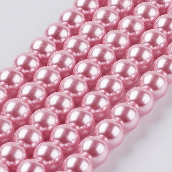 Eco-Friendly Dyed Glass Pearl Round Bead Strands Cotton Cord Threaded Pearl Pink 8mm Hole: 0.7mm