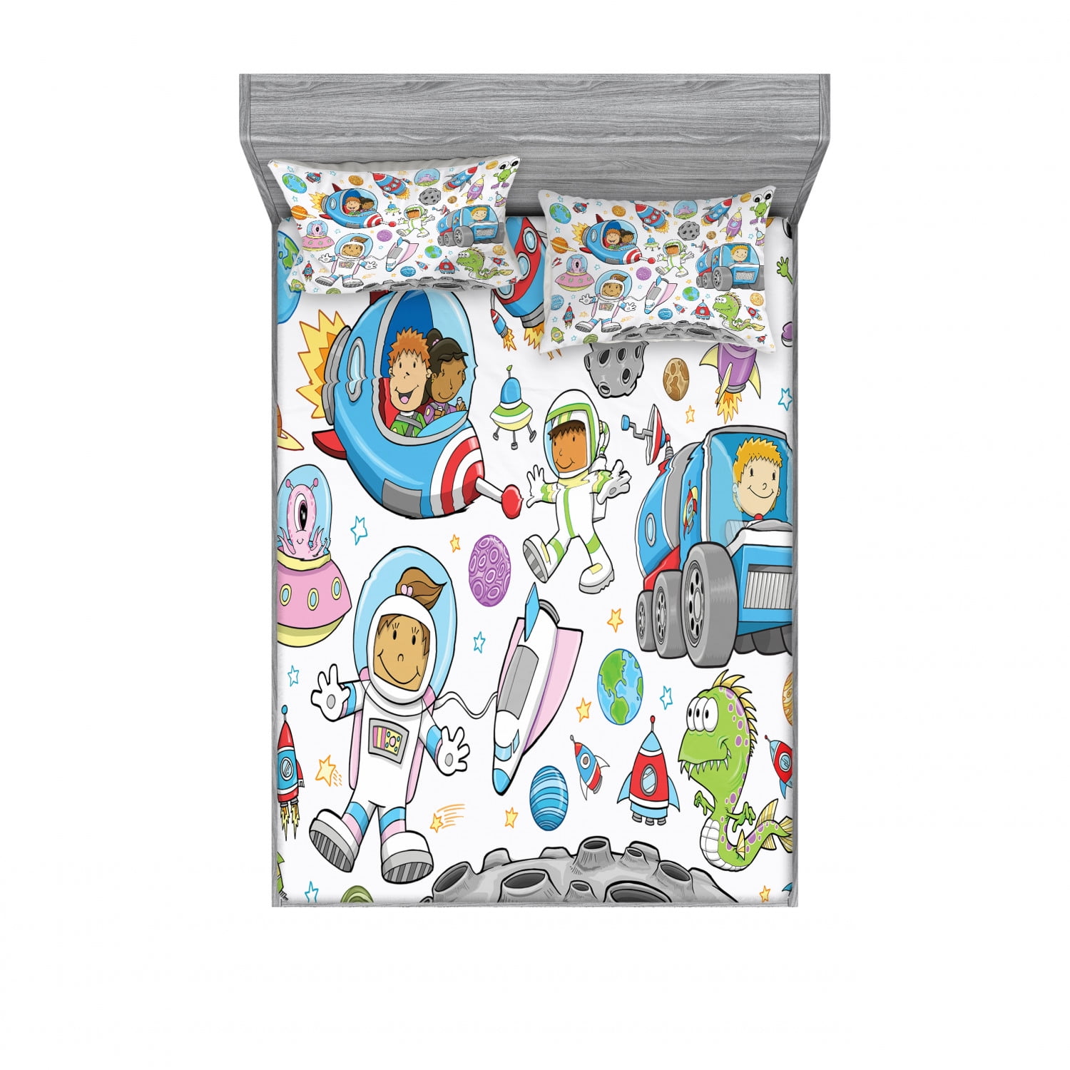 Outer Space Bedding Set with Sheet & Covers, Deep Space Astronaut Girl