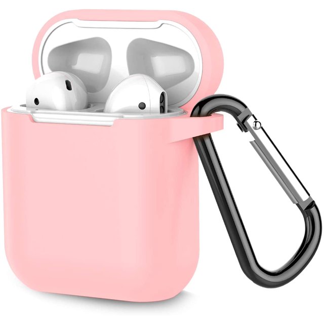 Coffea Protective Silicone Case with Keychain for AirPods 1 & 2 (Front LED Not Visible) (Pink)