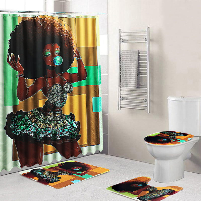 4pcs African Girl Bathroom Set Printed, New Orleans Saints Shower Curtain Bath Accessories
