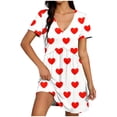 thumbnail image 2 of Gamivast Dresses for Women Short Sleeve V-Neck Babydoll Mini Dress Star Print A-Line Swing Sundress Casual Summer Holiday Vacation Cute Dress White L, 2 of 7