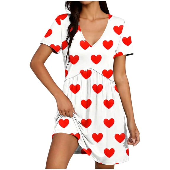 HAiming A Line Midi Dresses for Women V Neck Printed Short Sleeve Classic Fashion Casual Sundress Summer Vacation Party Dresses
