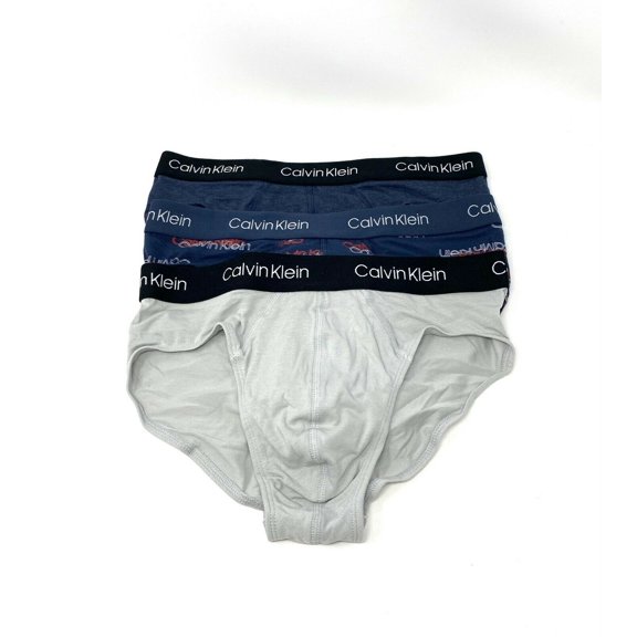 Calvin Klein 3 pack Cotton Stretch Navy Gray Logo Print Men's Hip Briefs