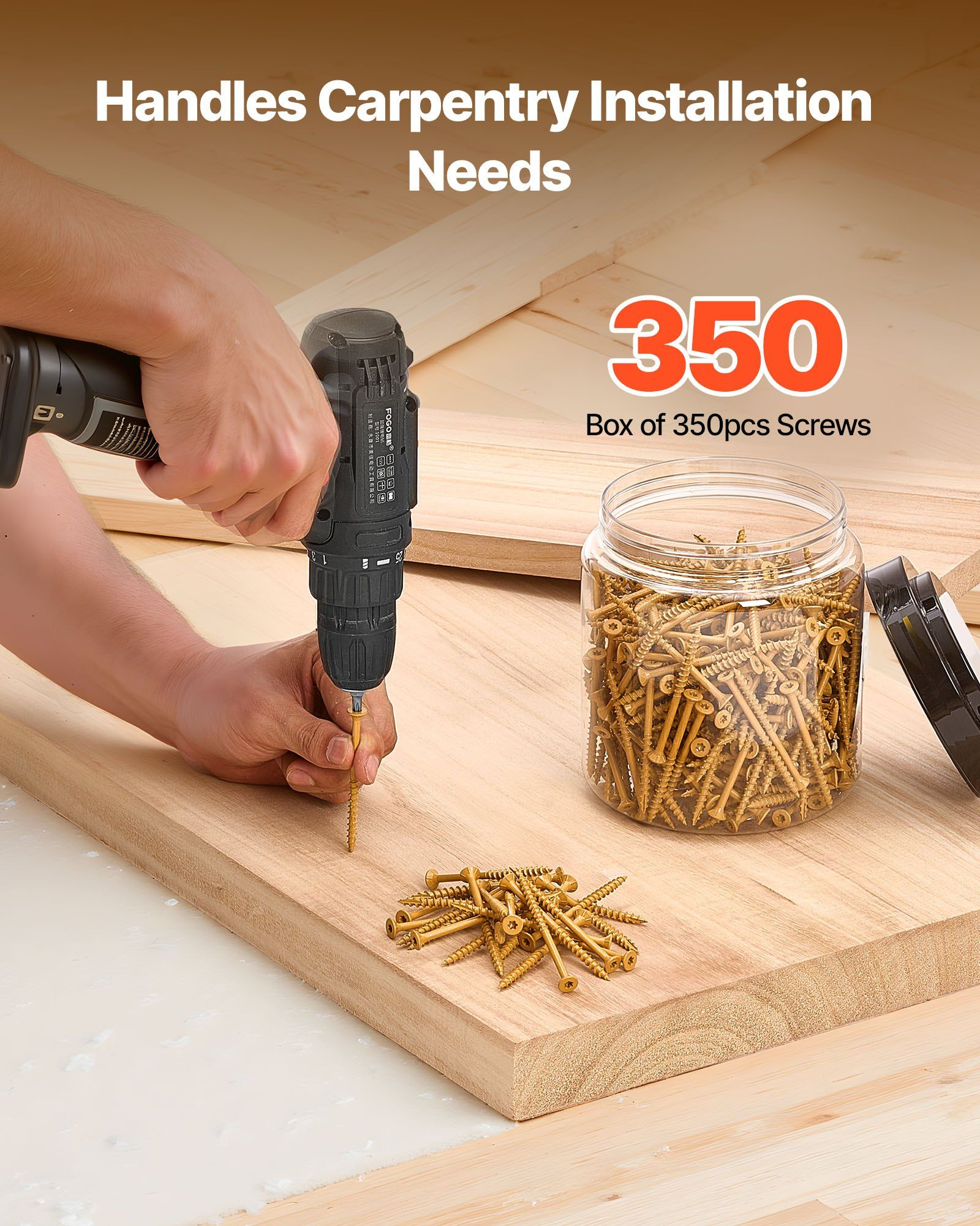 #10 Wood Screws Anti-Rust 3-Inch Outdoor Deck Screws 350PCS T25/Torx Star Drive