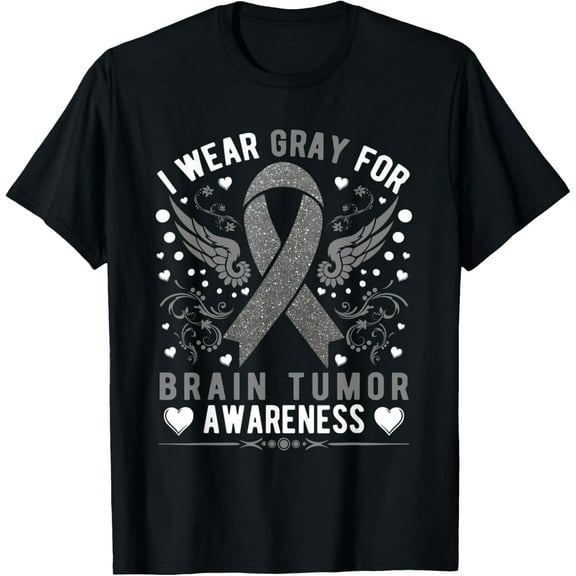 Brain Cancer Awareness Month Support Gray Ribbon Warrior T-Shirt mens t shirt，black，women，funny，misfits，men，journey