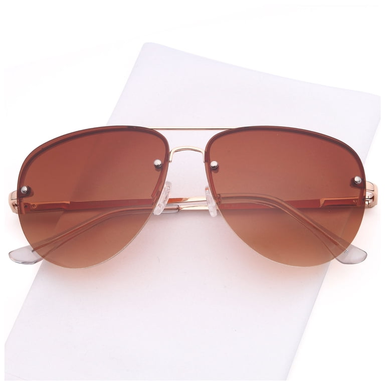 Oversized Aviator Rimless Metal Frame Sunglasses with Spring Hinges Amazon.com: ANDWOOD Oversized Aviator Sunglasses for Women  main image 2