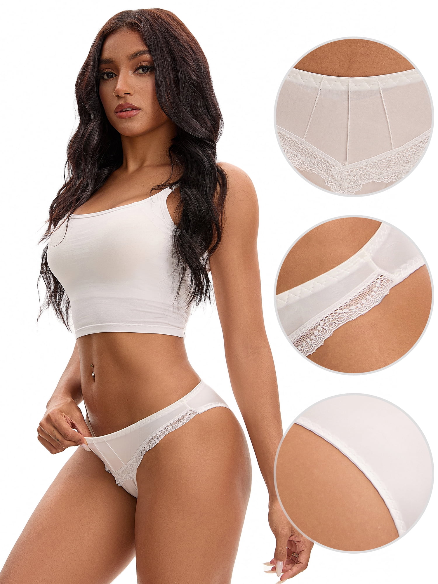 Unique Bargains Silky Hipster Satin  Low Waisted Panties L White