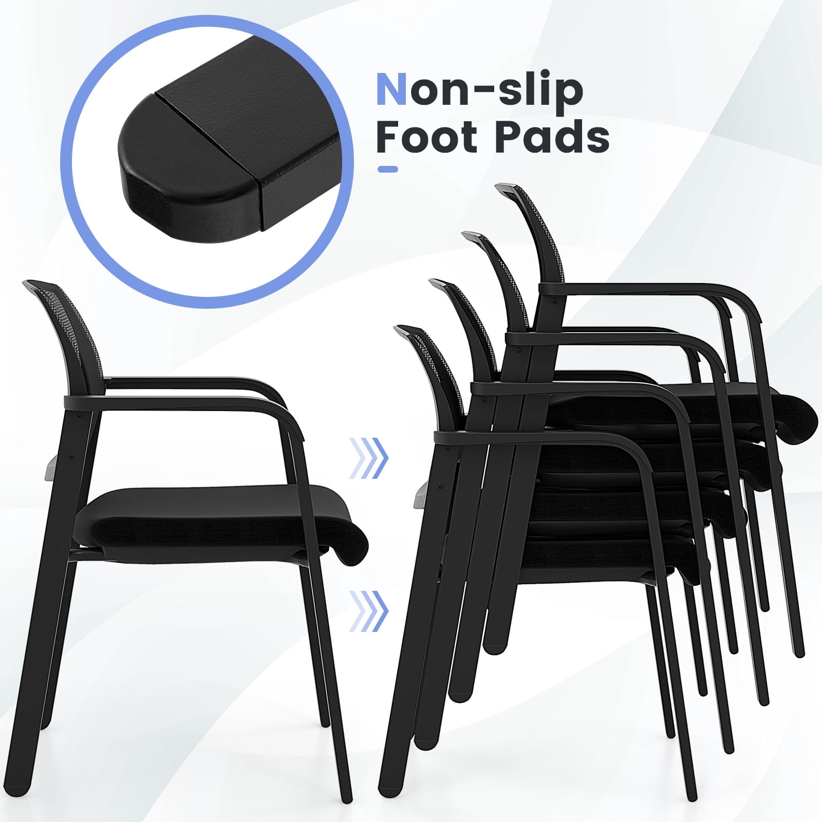 Gymax 10-Pack Office Conference Chair Set Mesh Guest Reception Stack Chairs w/ Caster Wheels