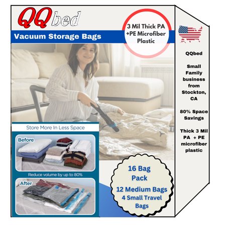 16 Combo Pack: 12 Large Space Saver Storage Vacuum Seal Clothes Organizer Bag   4 Travel Rollup Bags