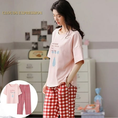 

QWZNDZGR Spring Summer Short Sleeved Elegant Women s Pajamas Set Abstract Sexy Black Nightwear Plaid Sleepwear Lounge Homewear Fashion