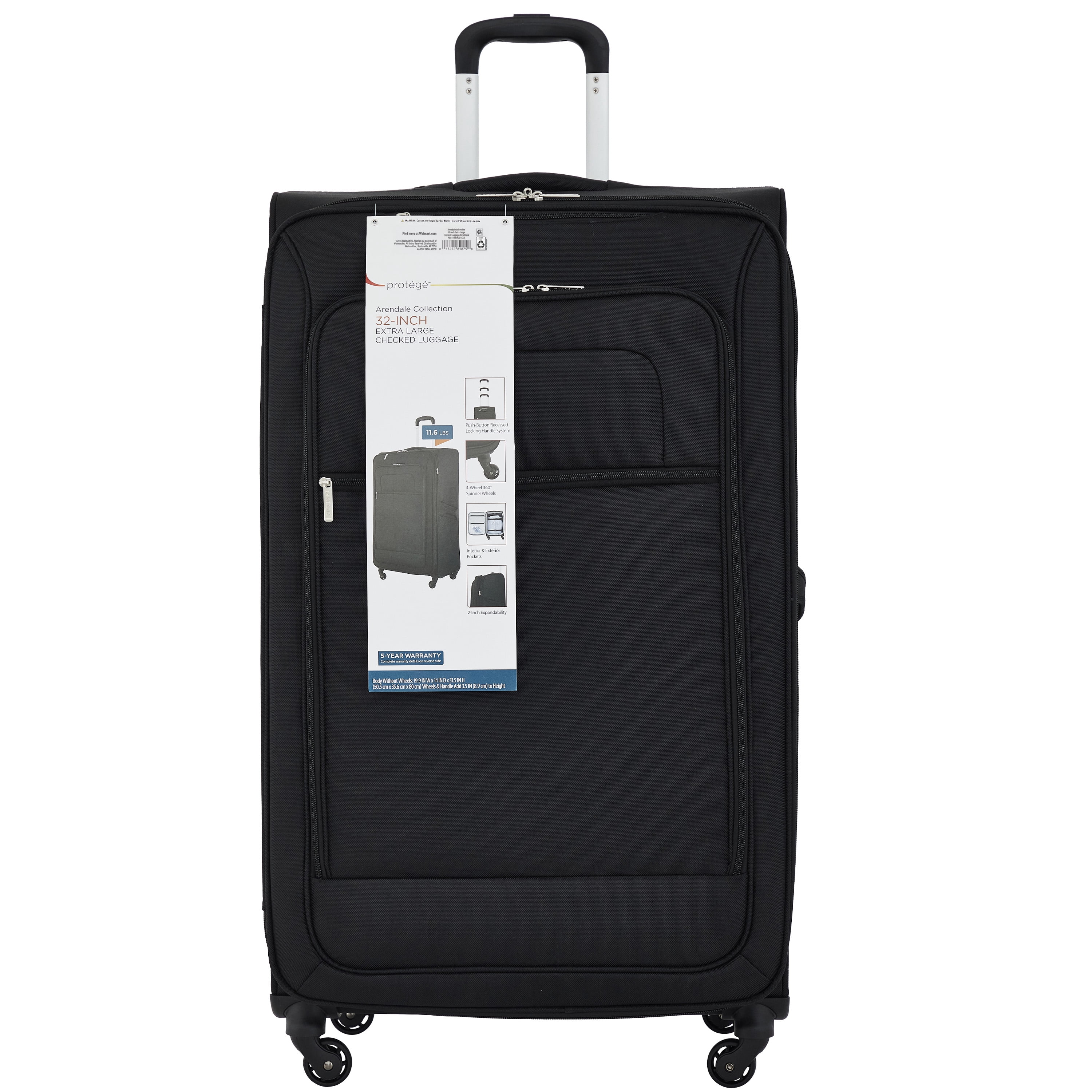Protege Arendale 32-Inch Expandable Softside Spinner Rolling Luggage, Black