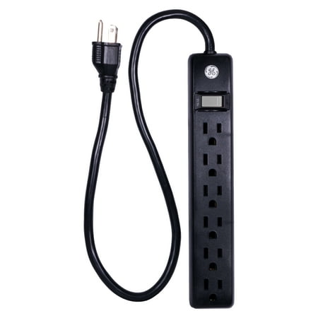 GE 6-Outlet General Purpose Power Strip, 2ft. Power Cord, Black,