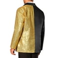 thumbnail image 3 of INSPIRE CHIC Sequin Blazers for Men's Color Block Peak Lapel Tuxedo Wedding Sparkly Suit Jacket S Black Golden, 3 of 5