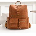 thumbnail image 2 of PRIYAL Leather Backpack Laptop Vintage Backpack Waterproof Flap Bookbag for Men Leather Travel Backpack for Men Casual Knapsack, 2 of 12